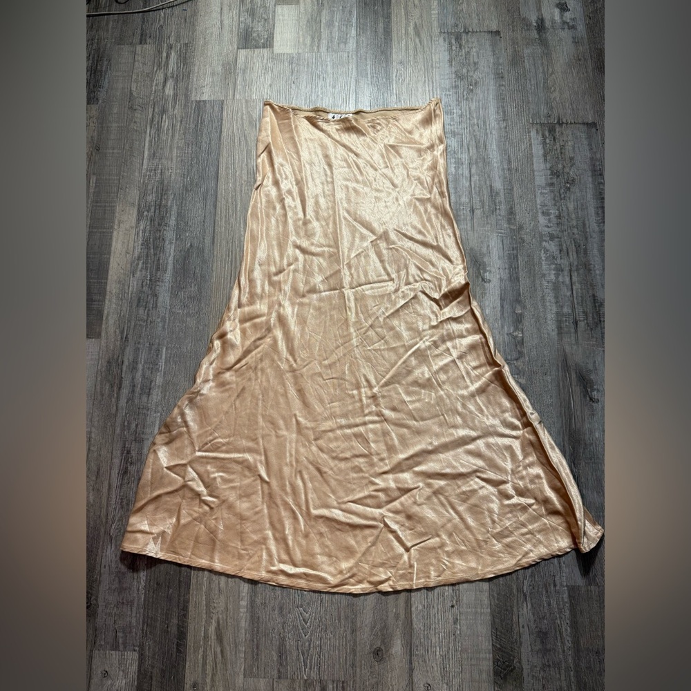 Tiska Tan Maxi Skirt Asymmetrical A-Line Cocktail